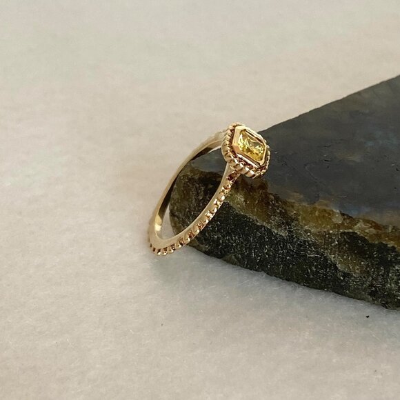 Gold Vermeil Sterling Silver 925 Square Yellow Cubic Zirconia Solitaire Ring 5 - Picture 16 of 16